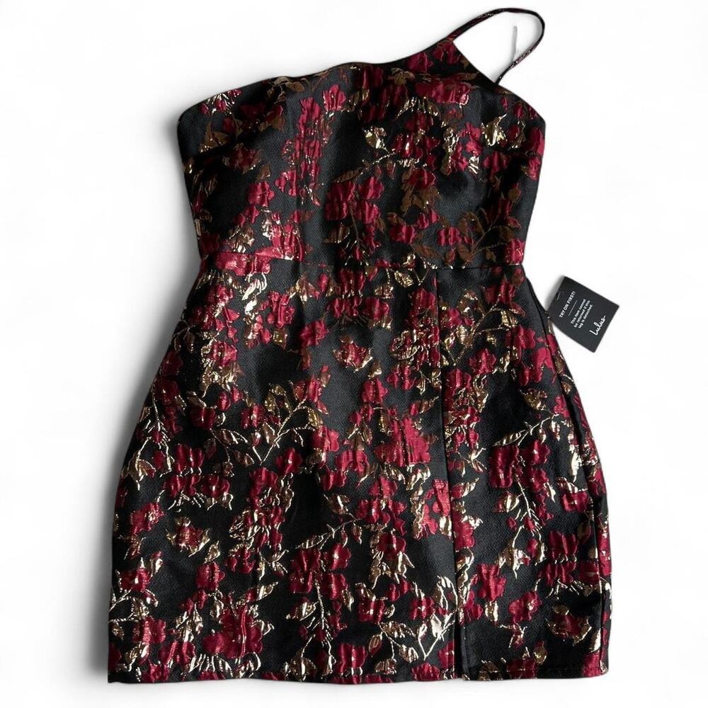 Lulu’s‎ Red & Gold Floral One Shoulder Mini Dress Medium Formal Date Night